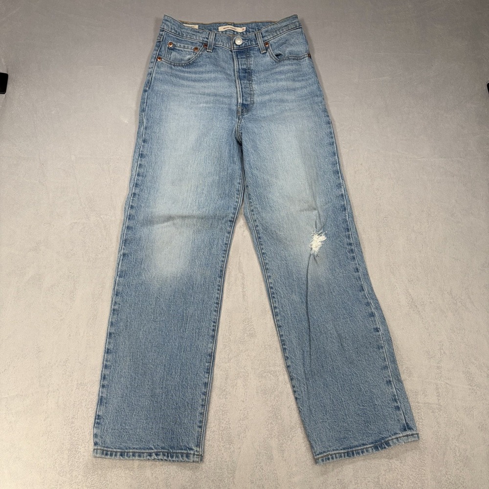 Levis Premium Ribcage Straight Ankle Jeans Womens 26x27 Light Wash Distressed